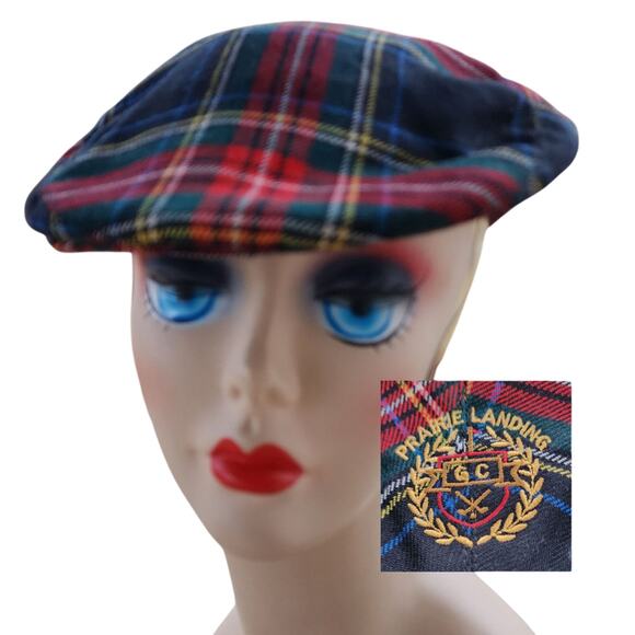 NEW Scottish Red Tartan Plaid Prairie Landing Golf Club Newsboy Cap Beret O/S - Picture 1 of 11